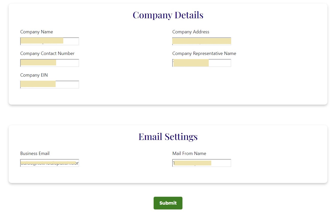 Company Email Settings